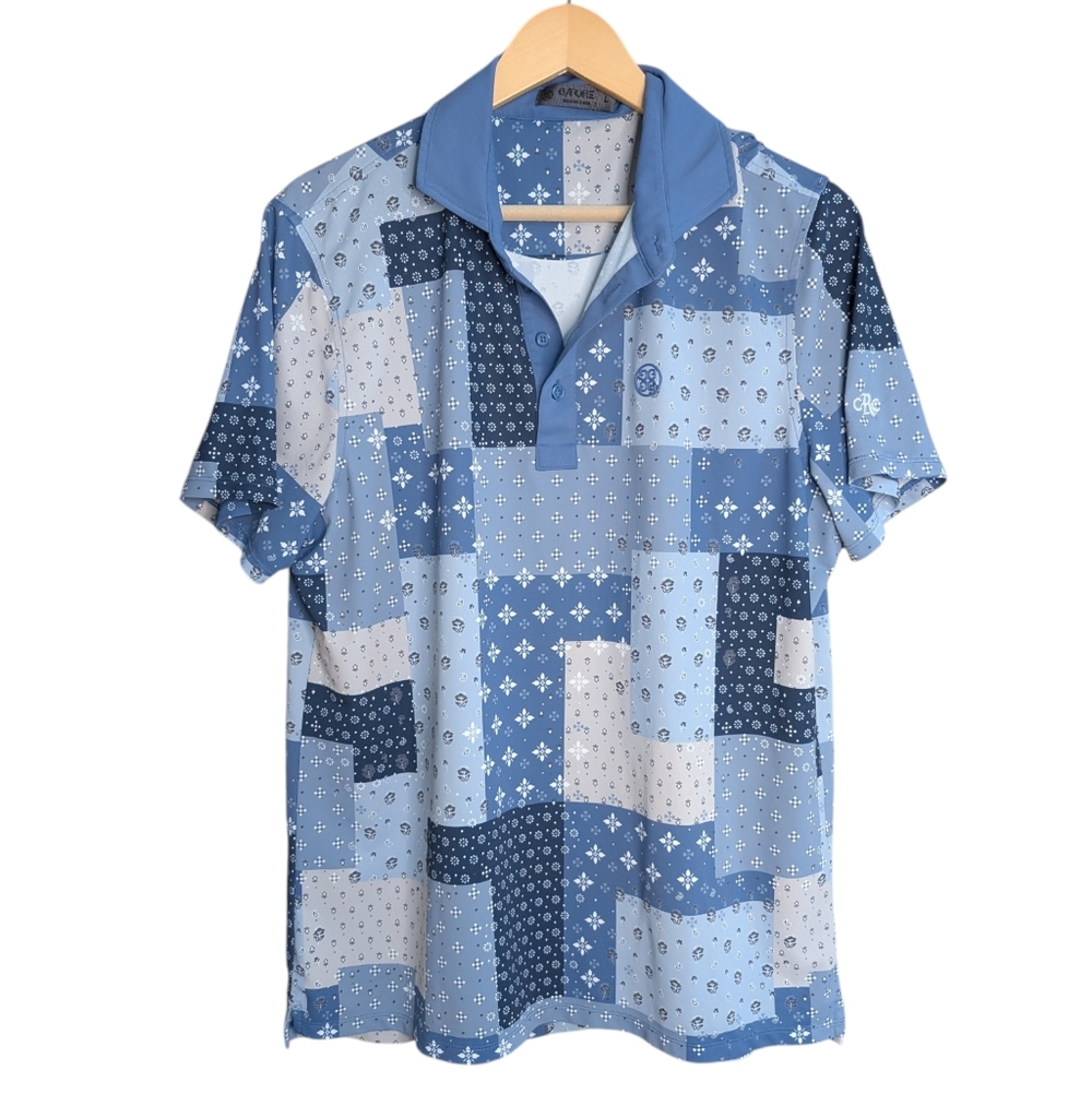 G/FORE Boro Patch Tech Pique Golf Polo Bandana Blue Slate ... Size Large